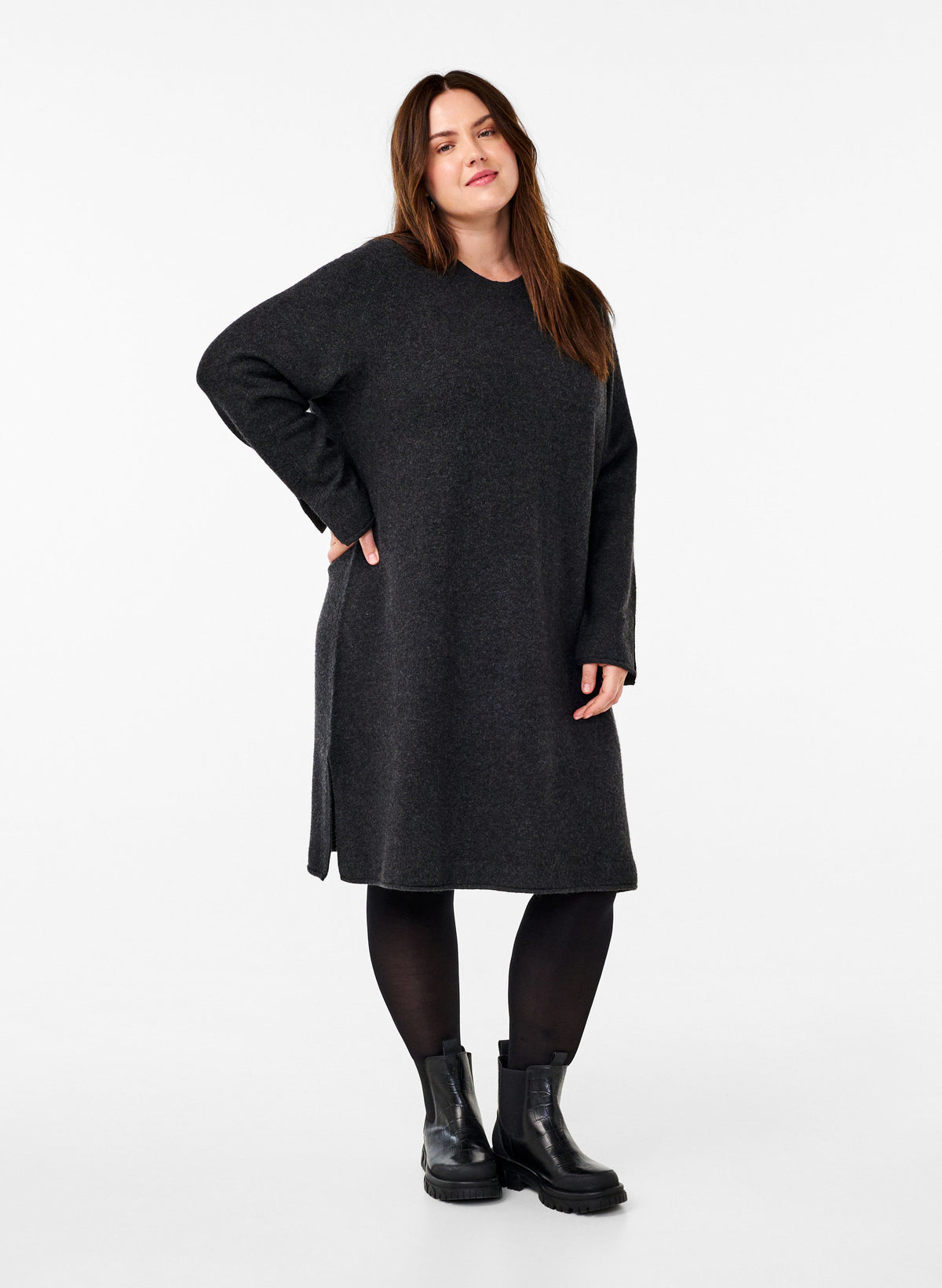 Zizzi Vista Knit Dress in Dark Grey