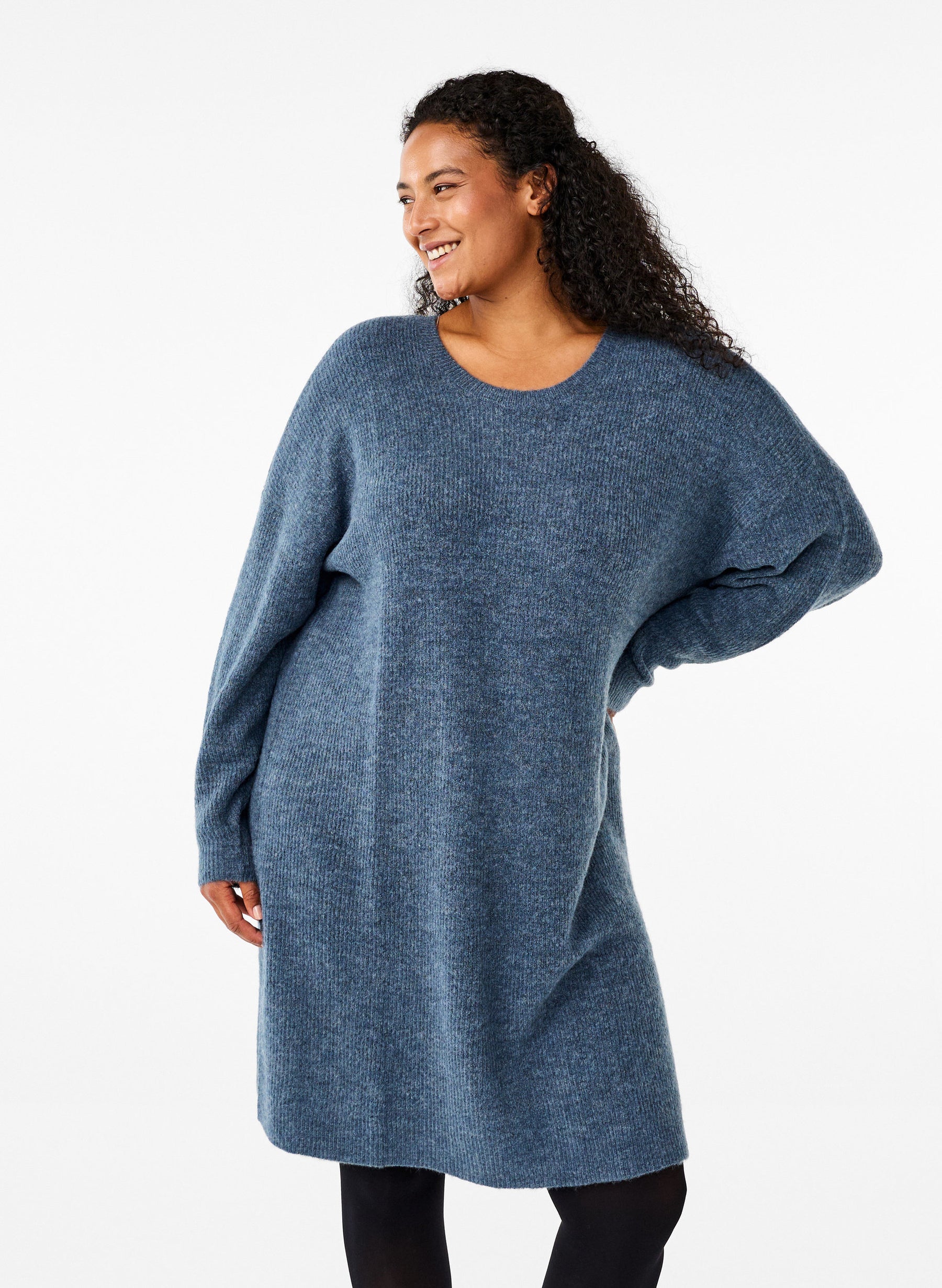 Zizzi Maya Knitted Dress in Blue