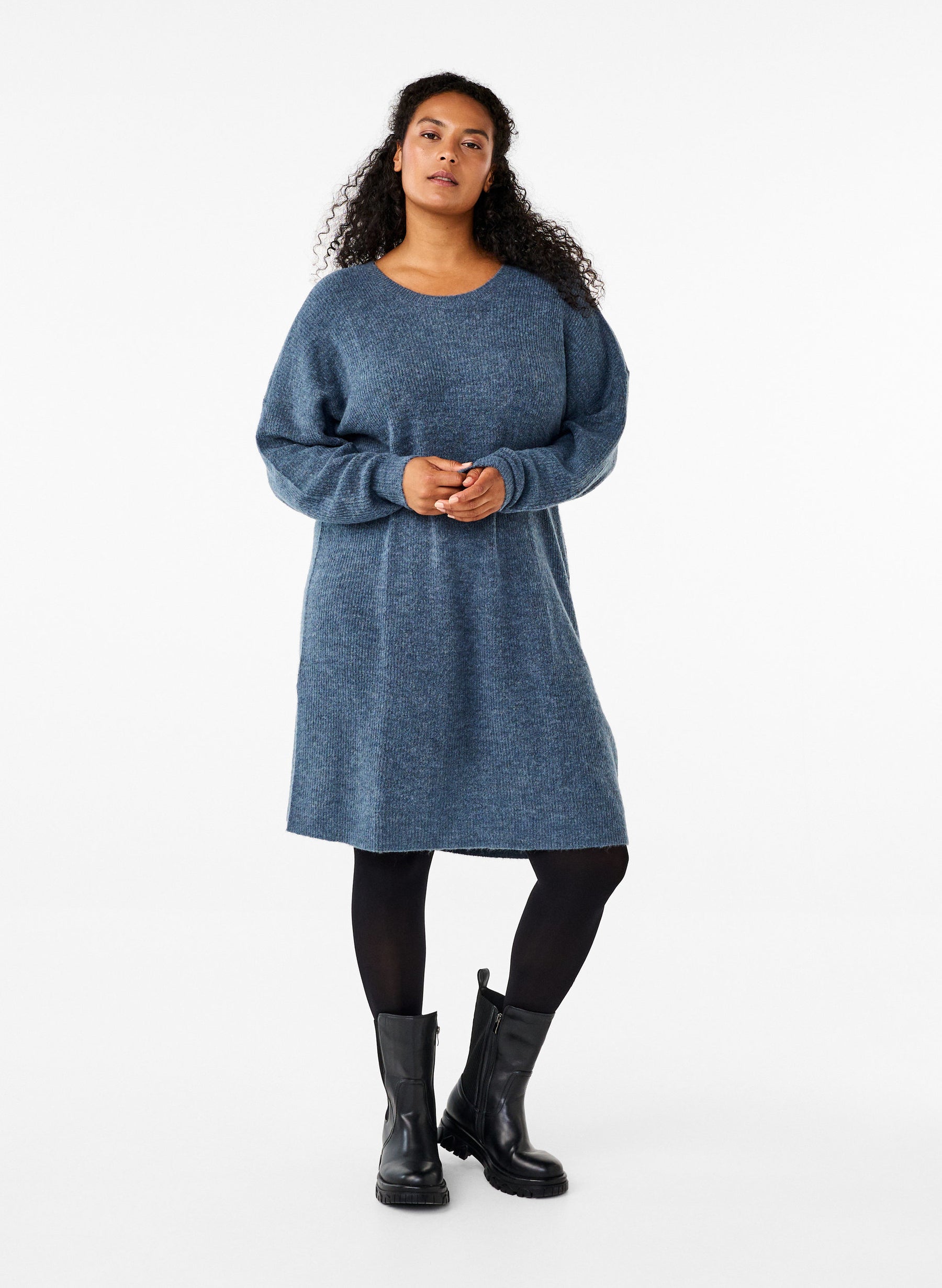 Zizzi Maya Knitted Dress in Blue