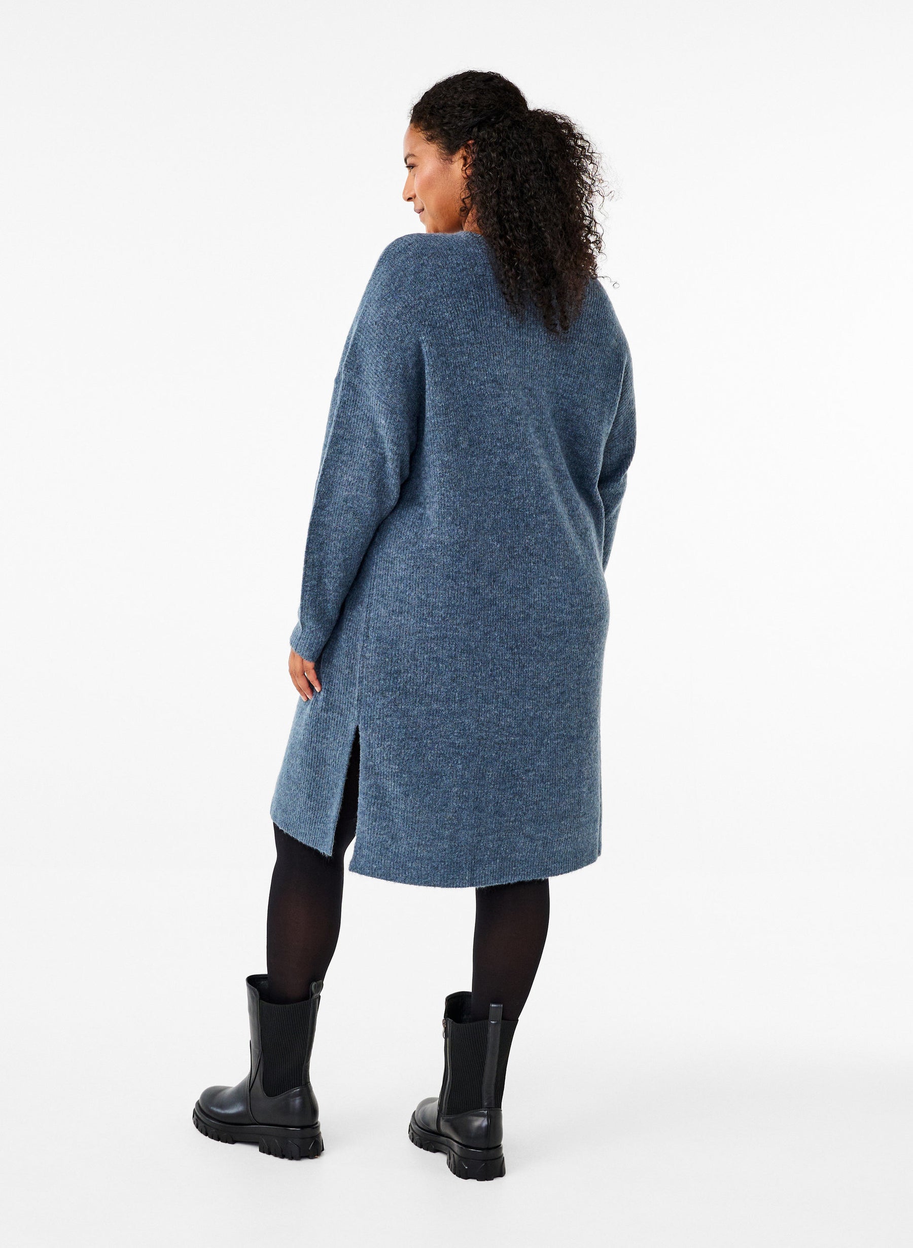 Zizzi Maya Knitted Dress in Blue