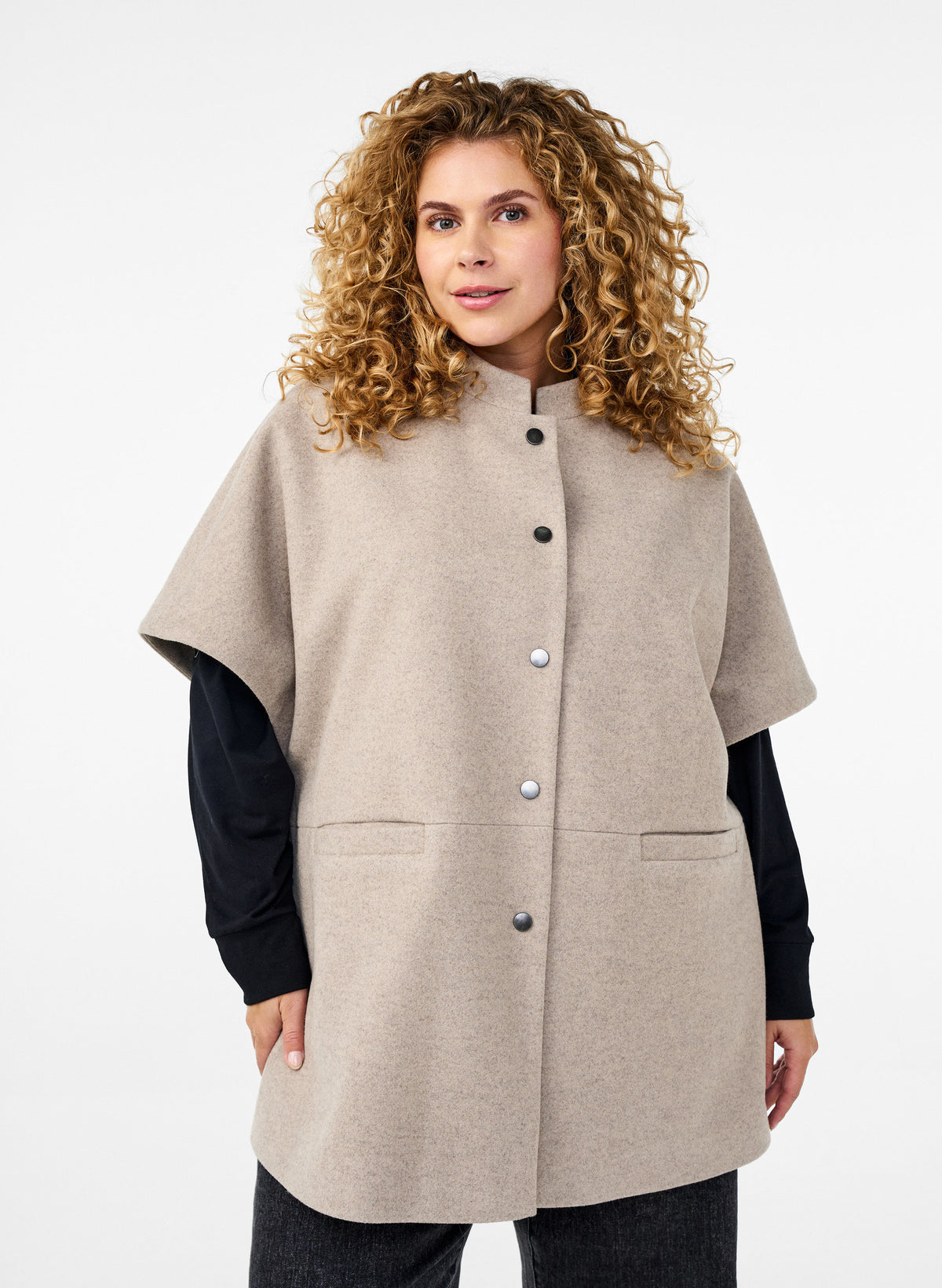 Zizzi Barcelona Cape Jacket in Taupe