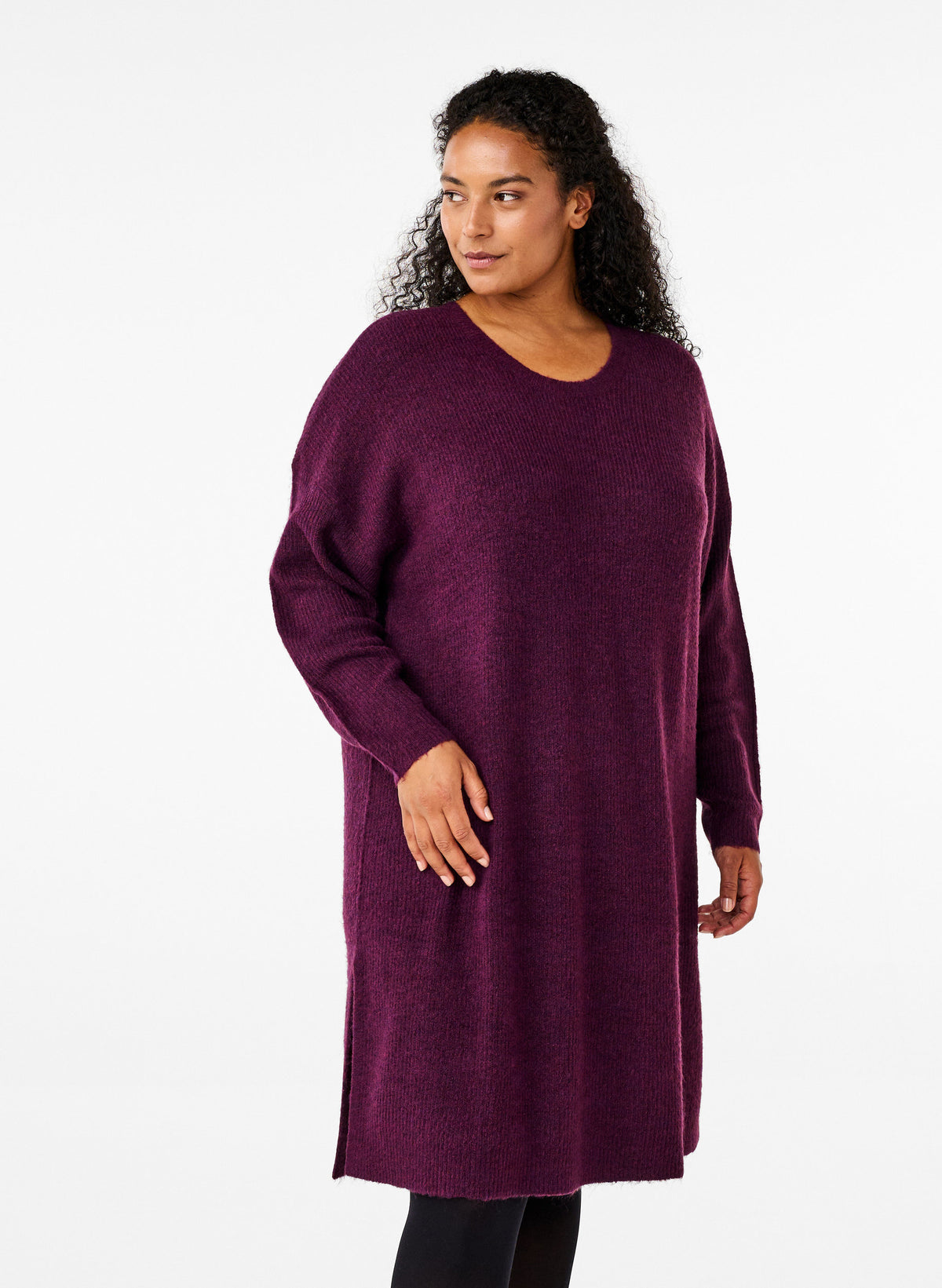 Zizzi Maya Knitted Dress in Purple