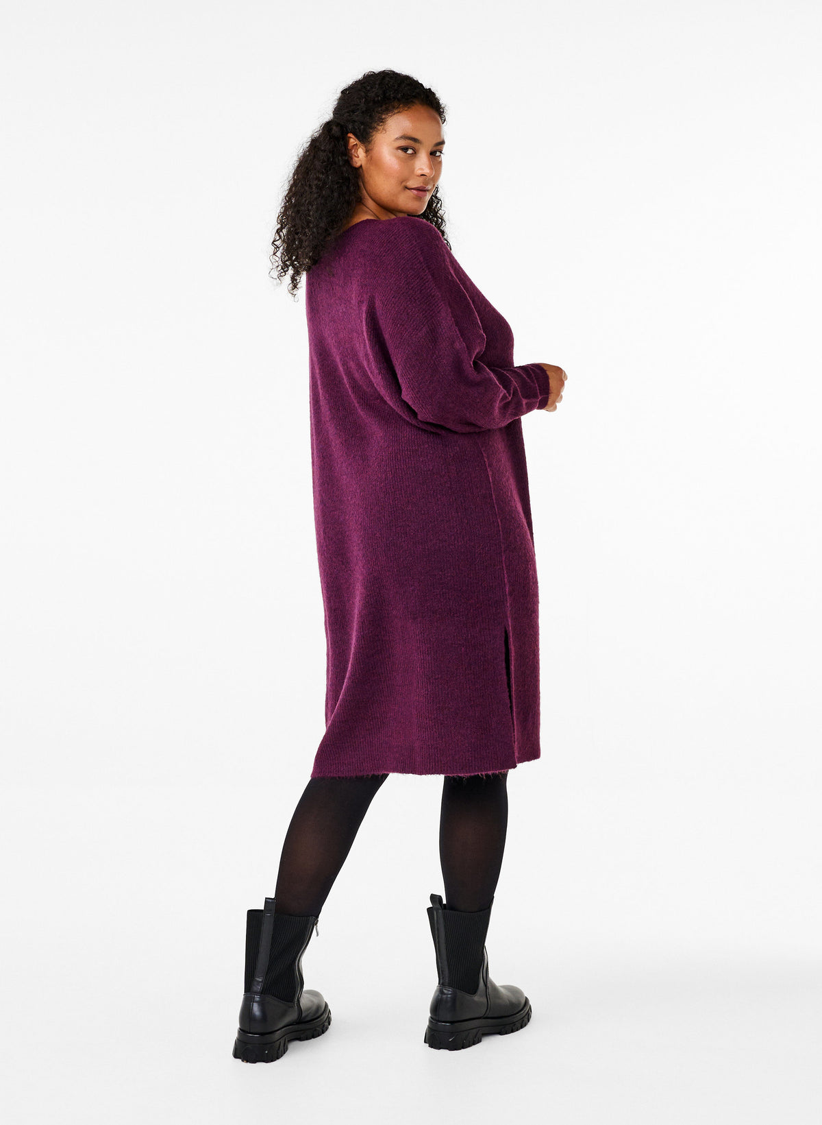 Zizzi Maya Knitted Dress in Purple