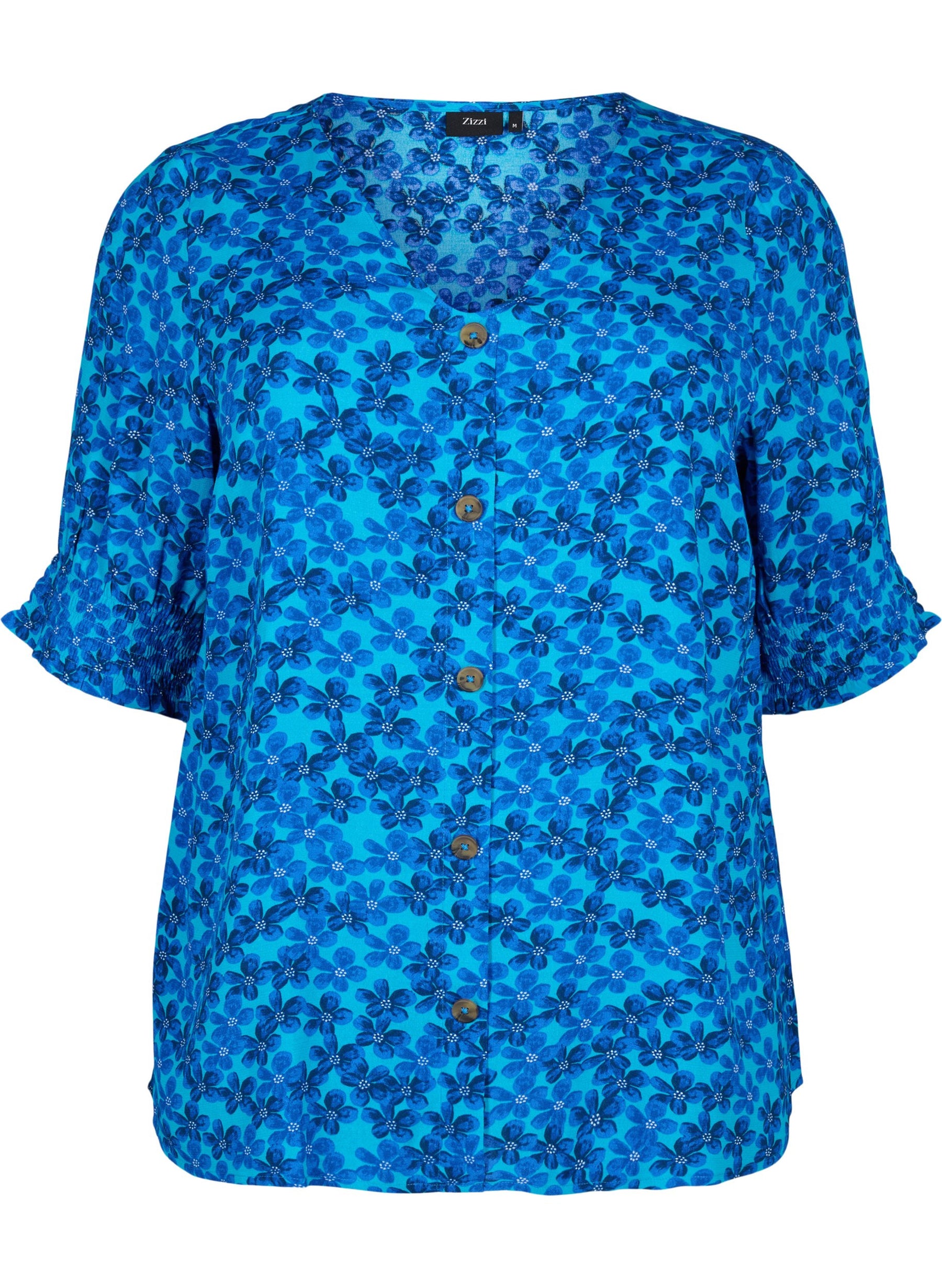 Zizzi Bella Blouse in Blue Flowers