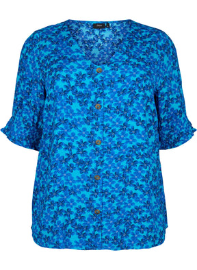 Zizzi Bella Blouse in Blue Flowers