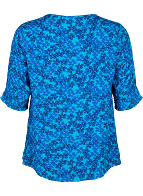 Zizzi Bella Blouse in Blue Flowers