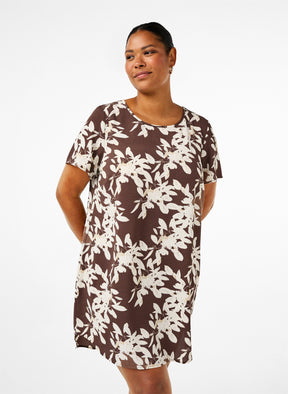 Zizzi Anni Dress in Brown Floral Print