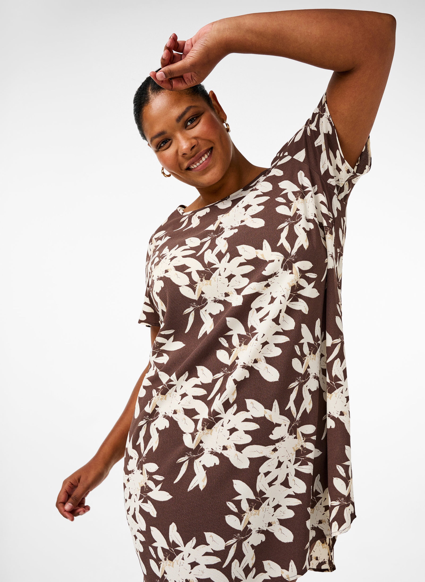 Zizzi Anni Dress in Brown Floral Print