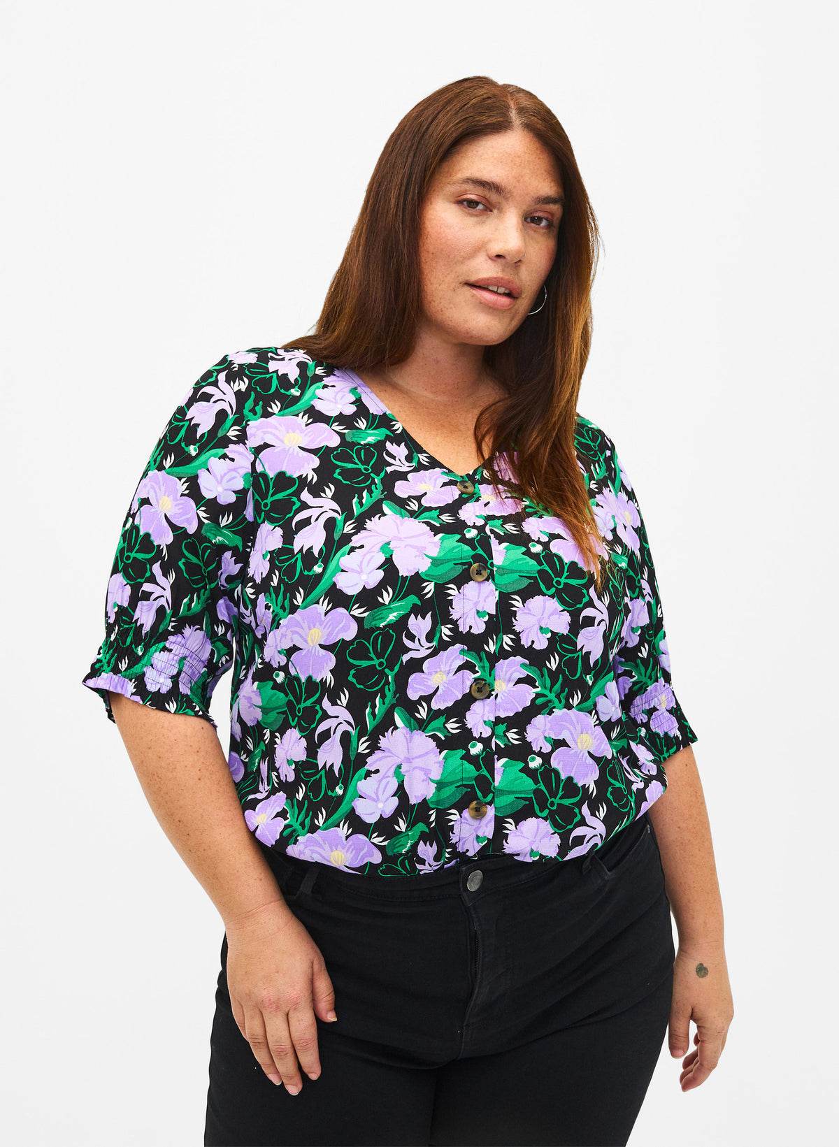 Zizzi Bella Blouse in Purple Flowers