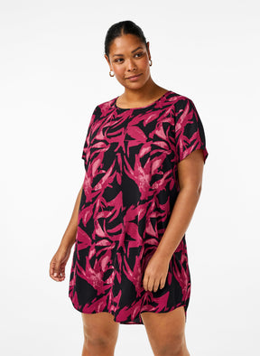 Zizzi Anni Dress in Purple Leaf Print