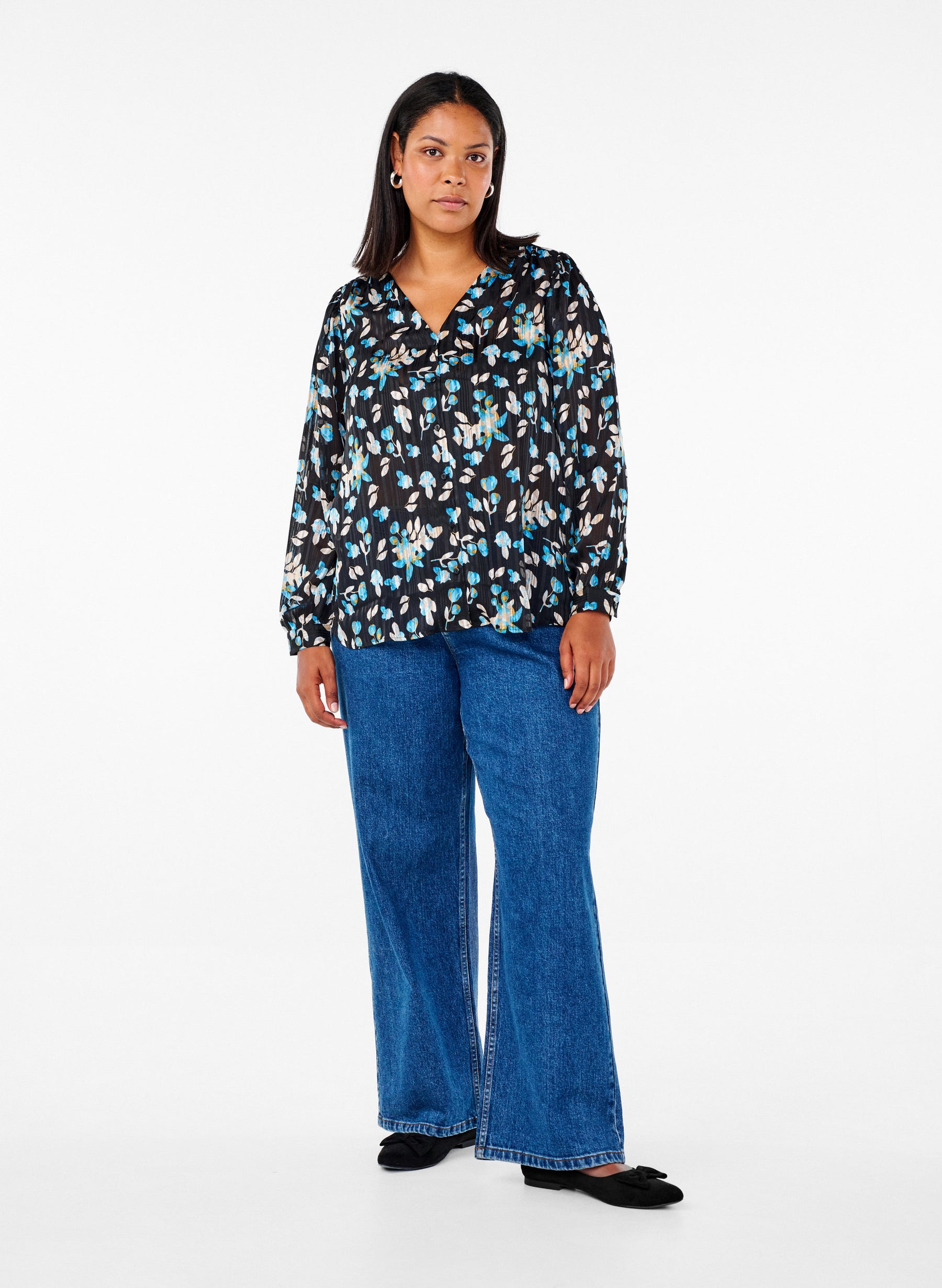 Zizzi Lucy Shirt in Blue Flower