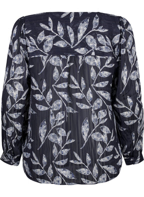 Zizzi Lucy Shirt in Navy Leaf