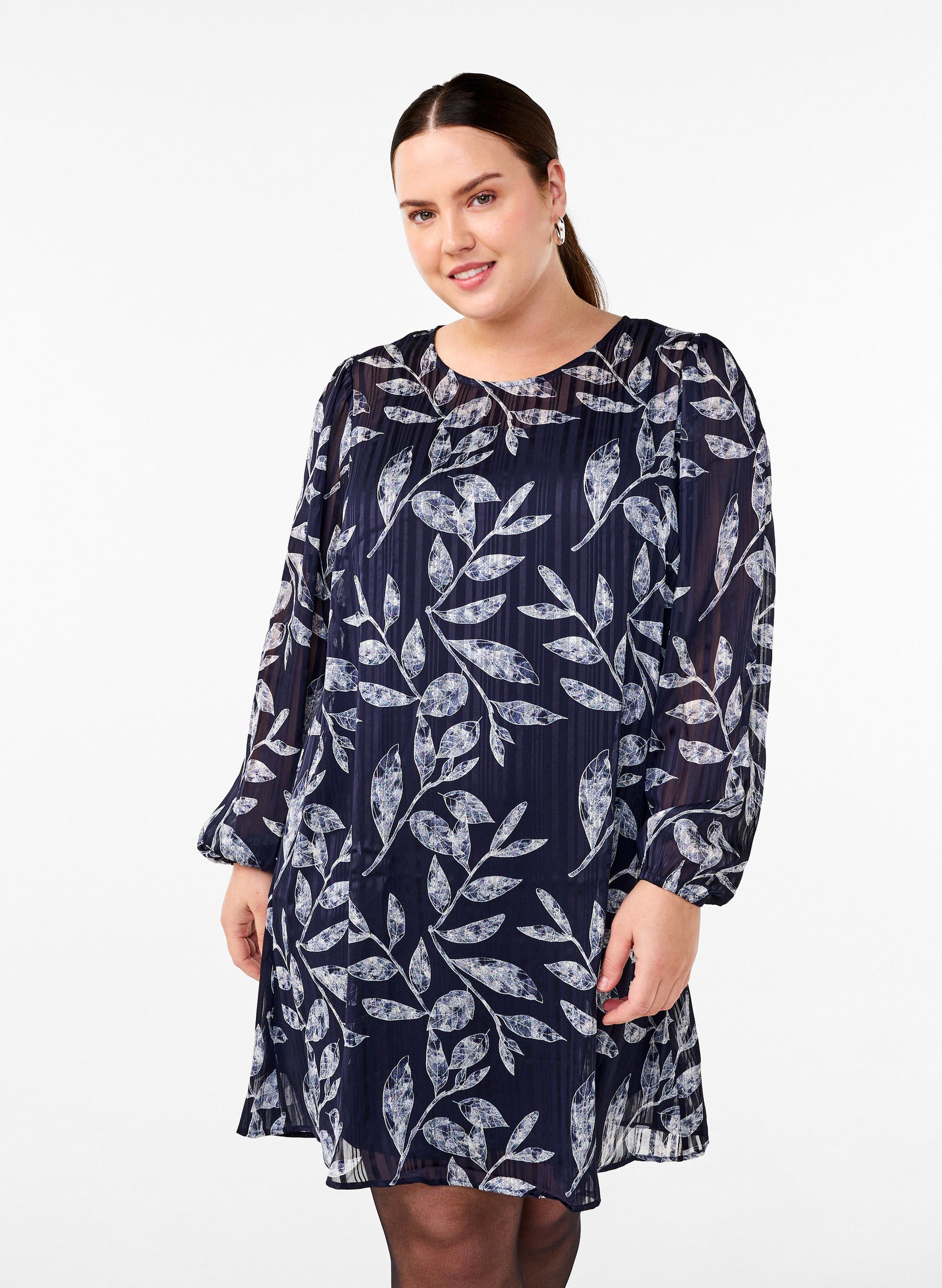 Zizzi Lucy Navy Leaf Dress