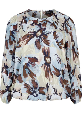 Zizzi Seli Blouse with Grey Floral Print