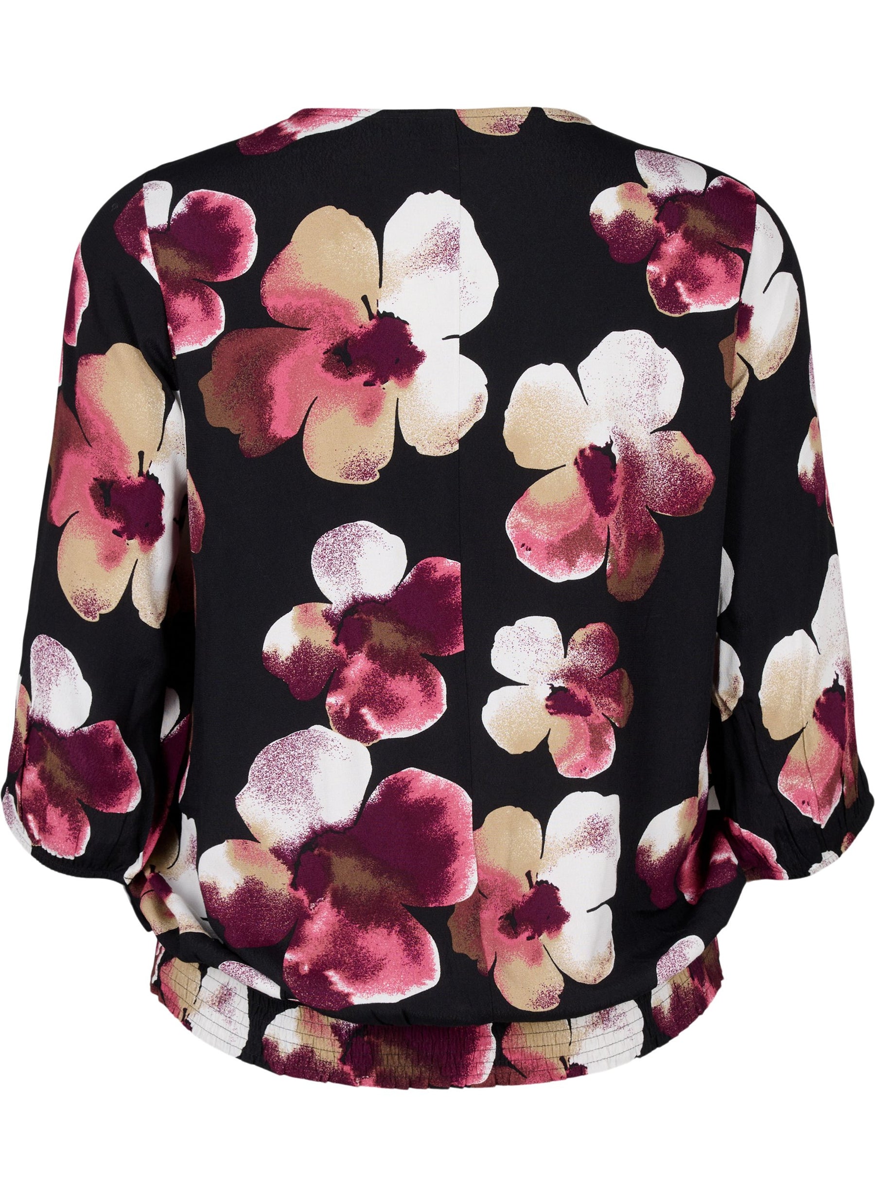 Zizzi Bella Smocked Blouse with Pink Floral Print