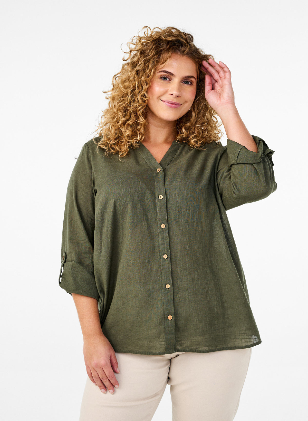 Zizzi Anna Shirt in Khaki