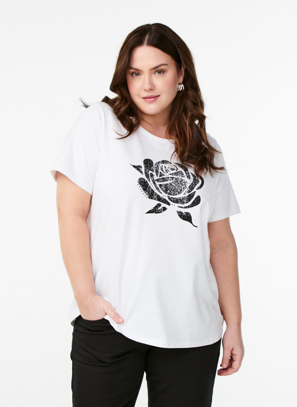 Zizzi Elin T-Shirt With Black Flower