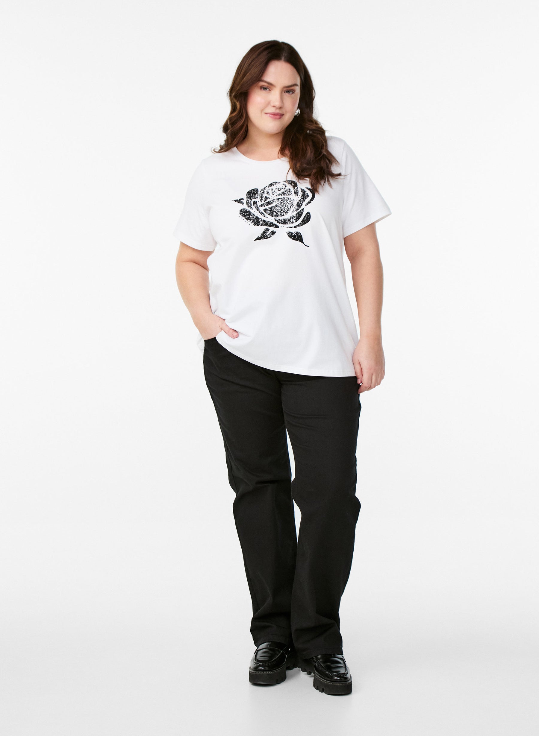 Zizzi Elin T-Shirt With Black Flower