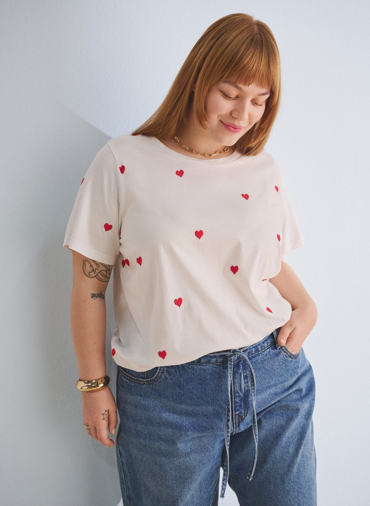 Zizzi Elin T-Shirt With Red Hearts