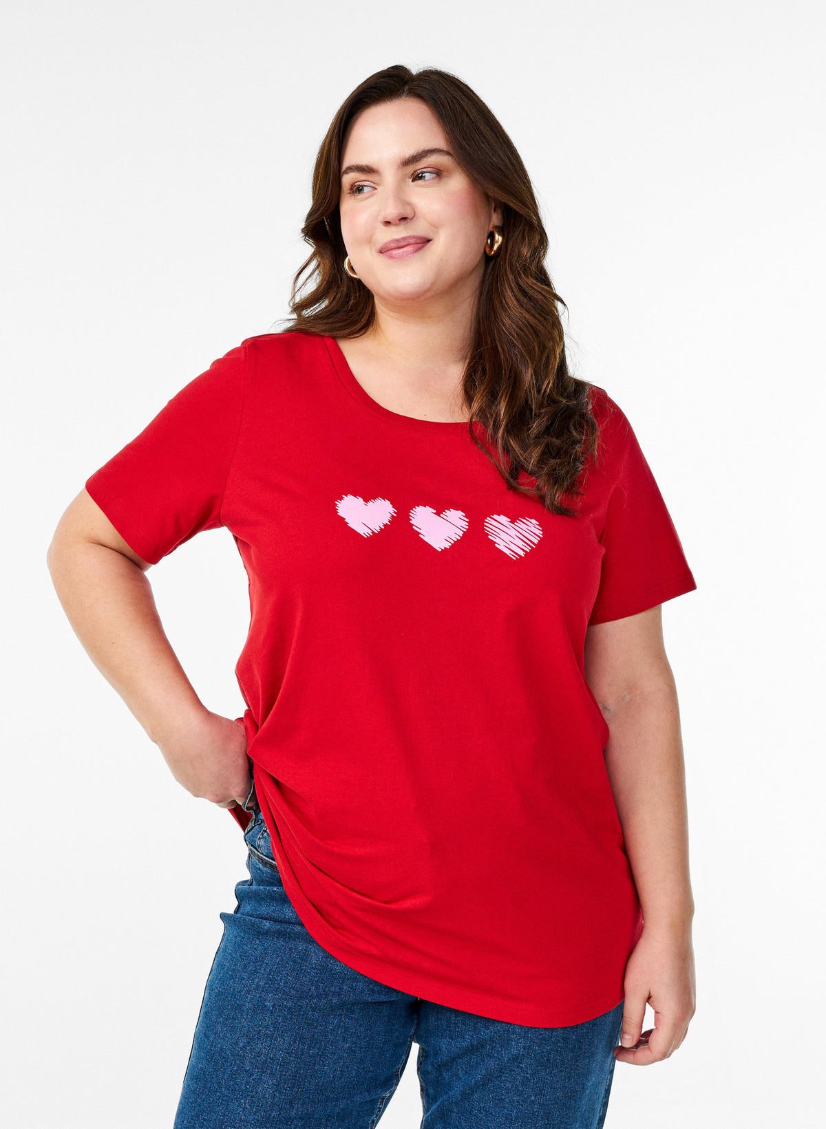 Zizzi Elin T-Shirt in Red Hearts