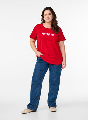 Zizzi Elin T-Shirt in Red Hearts