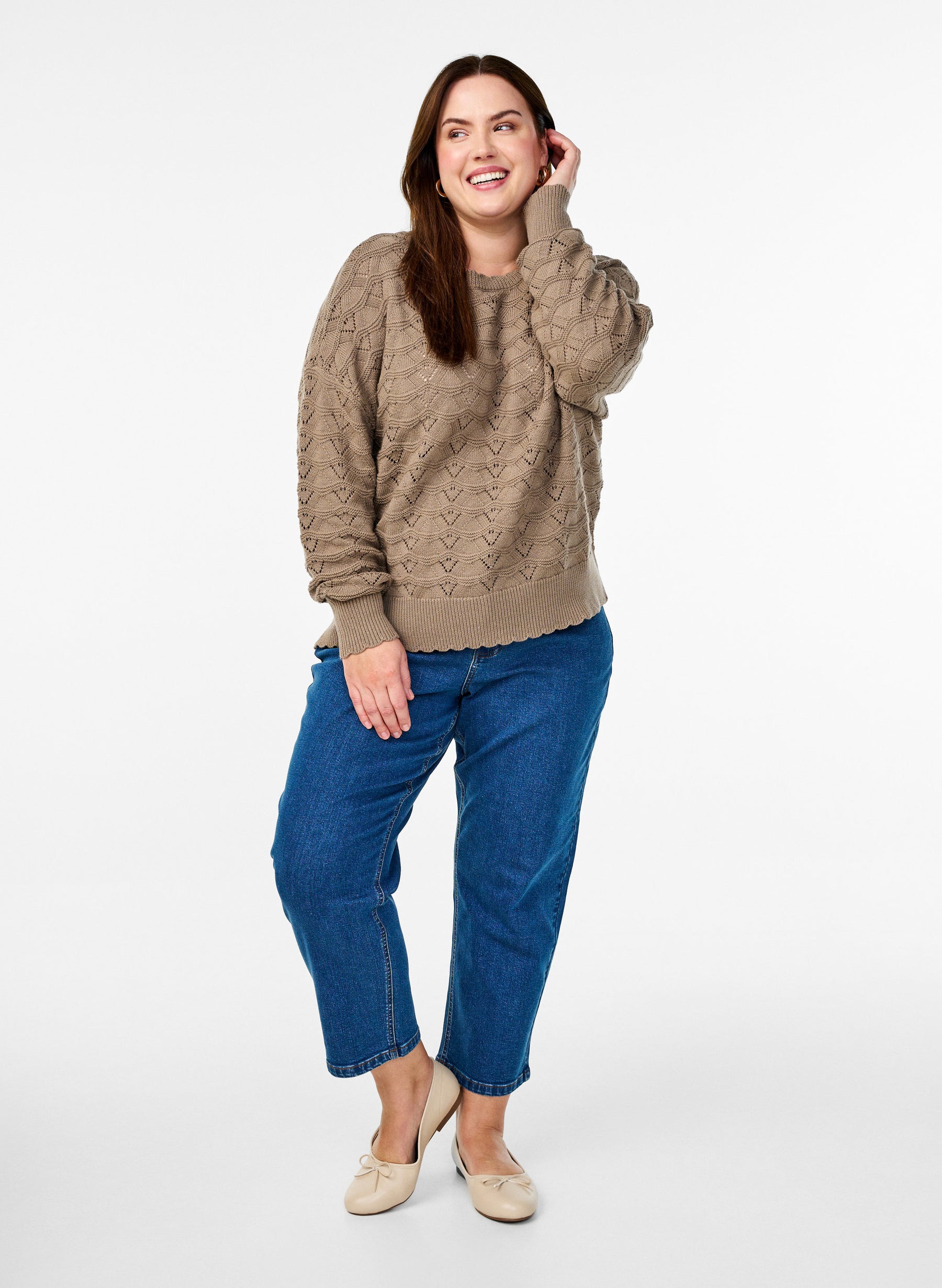 Zizzi Emmi Knit Jumper in Taupe