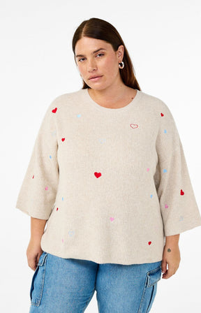 Zizzi Sunny Heart Knit Top in Beige