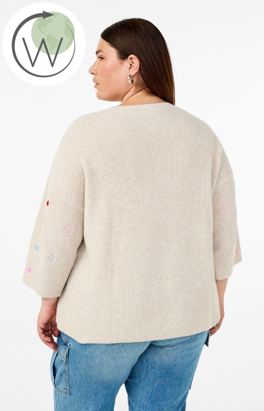 Zizzi Sunny Heart Knit Top in Beige