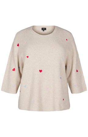 Zizzi Sunny Heart Knit Top in Beige