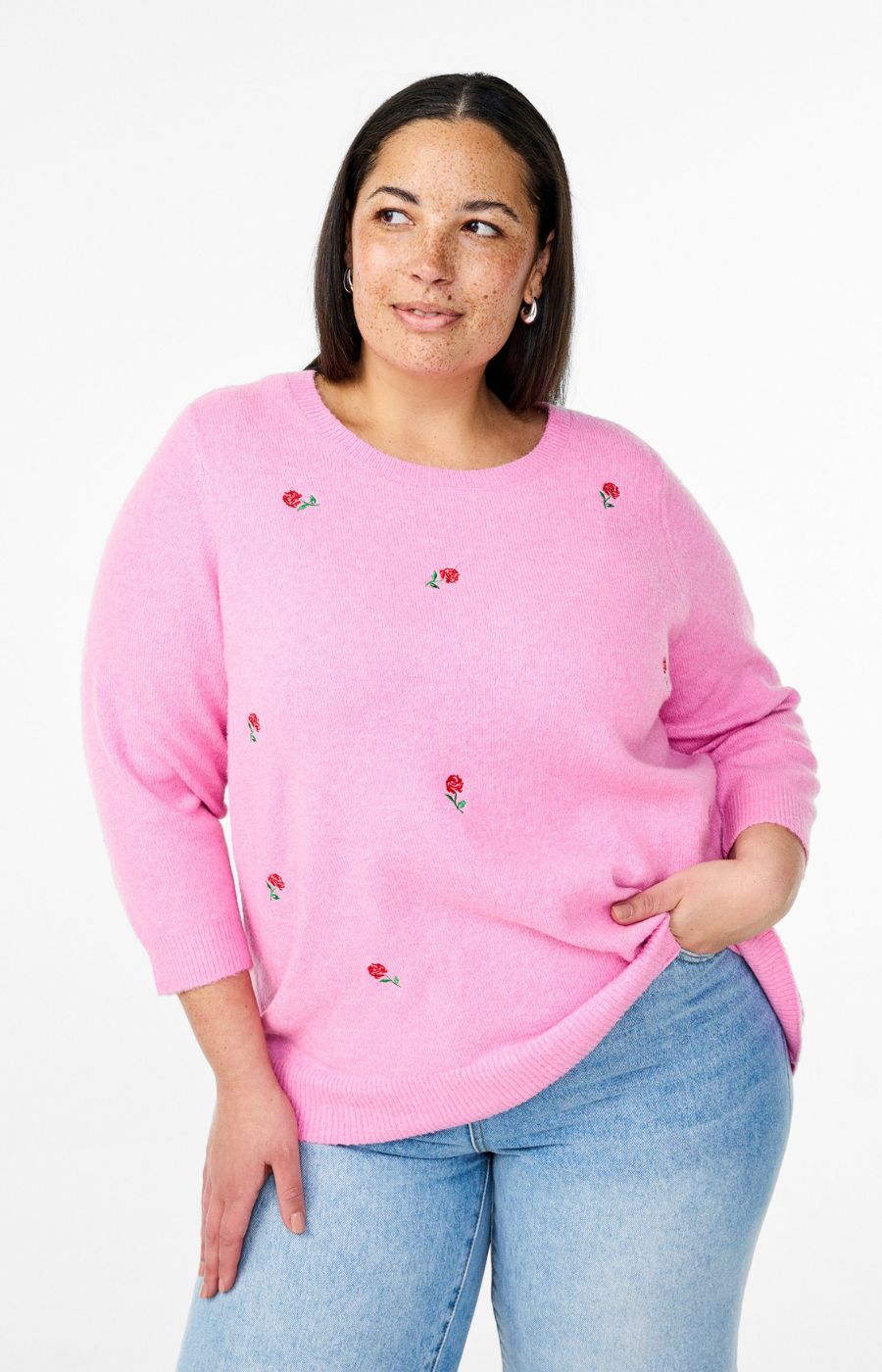 Zizzi Sunny Rose Knit Top in Pink