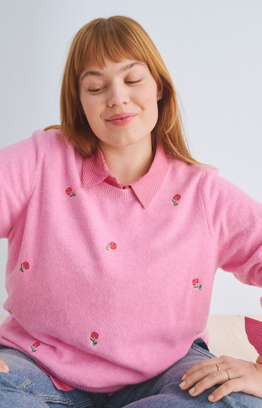 Zizzi Sunny Rose Knit Top in Pink