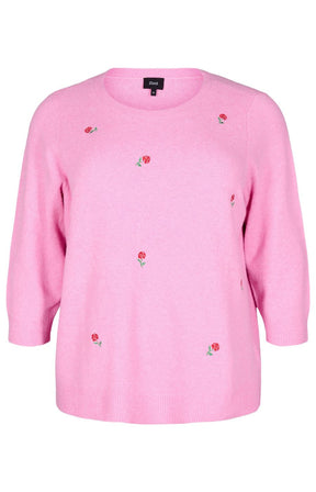 Zizzi Sunny Rose Knit Top in Pink