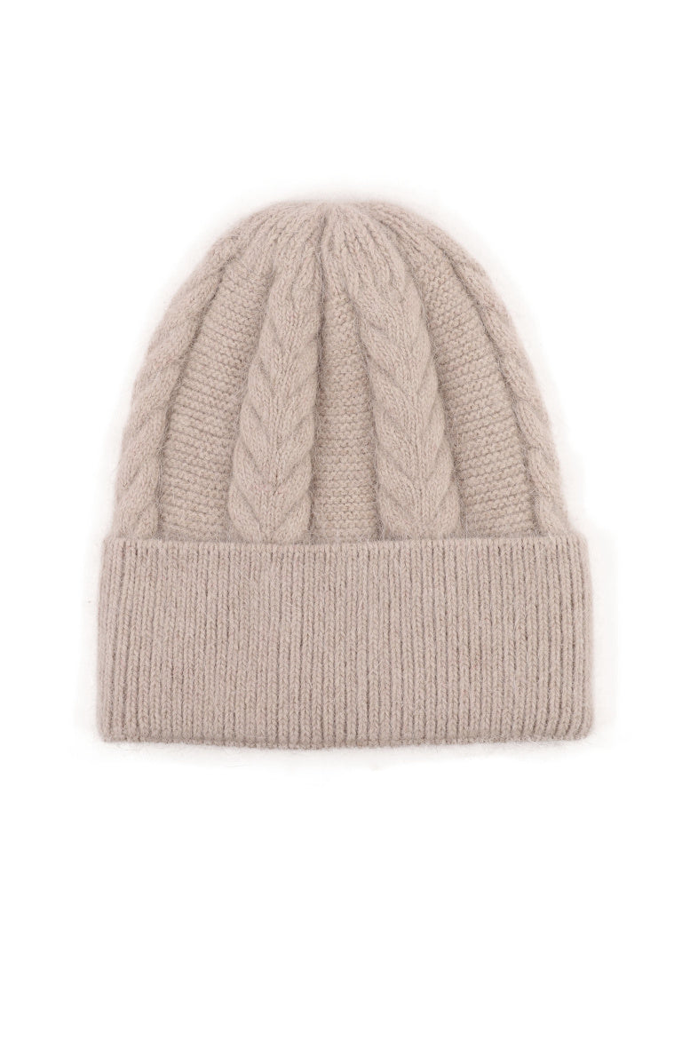 Audrey Cable Knit Hat in Taupe