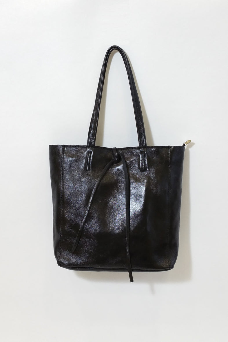 Lacey Leather Sparkle Tote Bag in Black