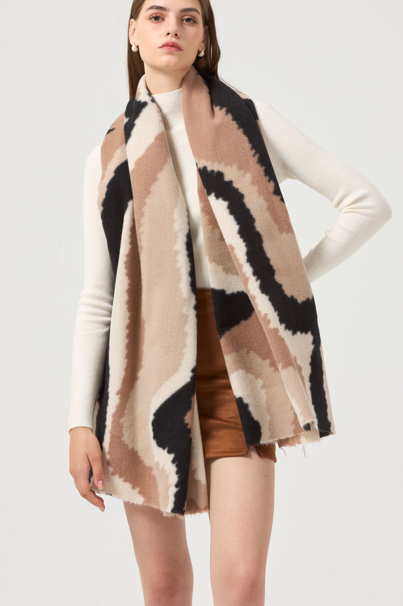 Grace Scarf in Taupe and Black Print