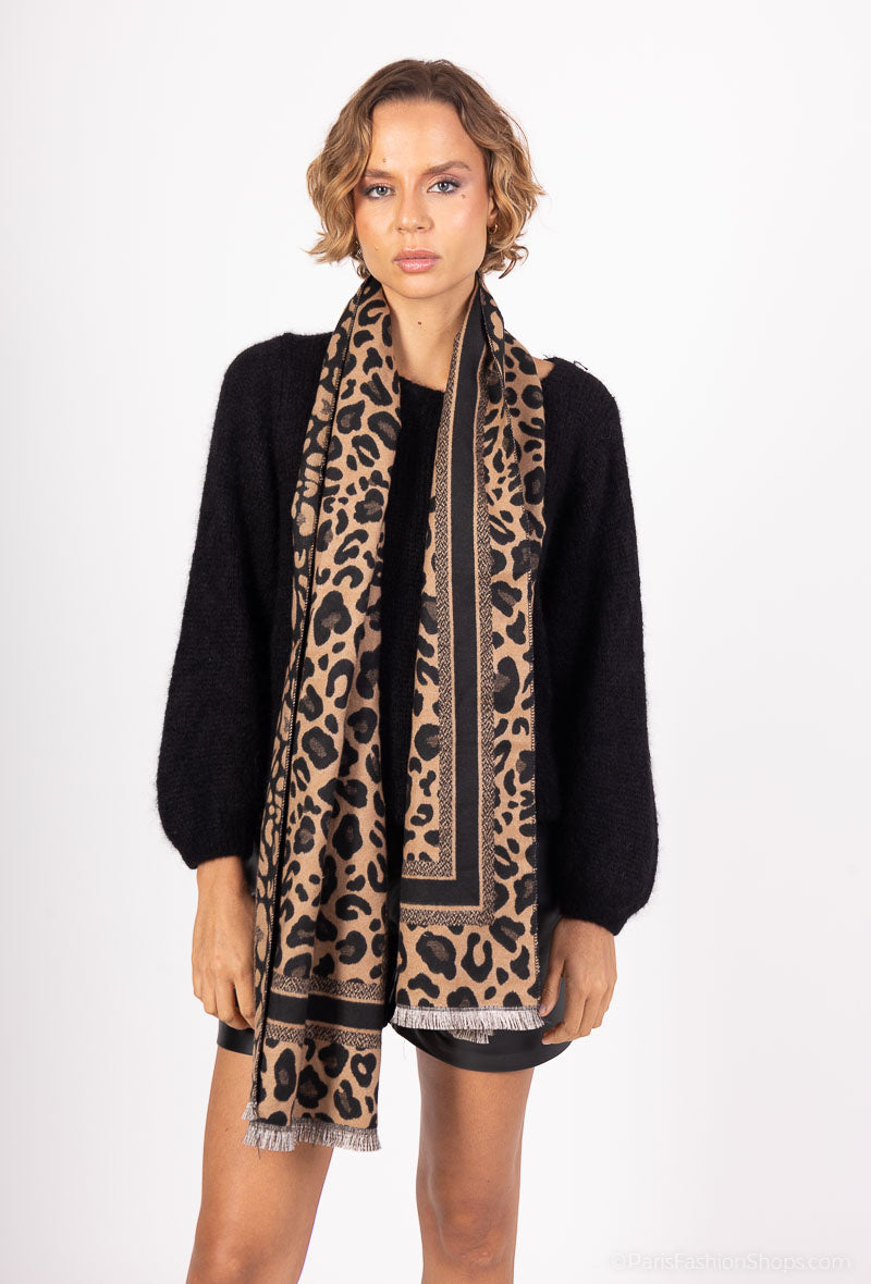 Cara Scarf in Camel Leopard