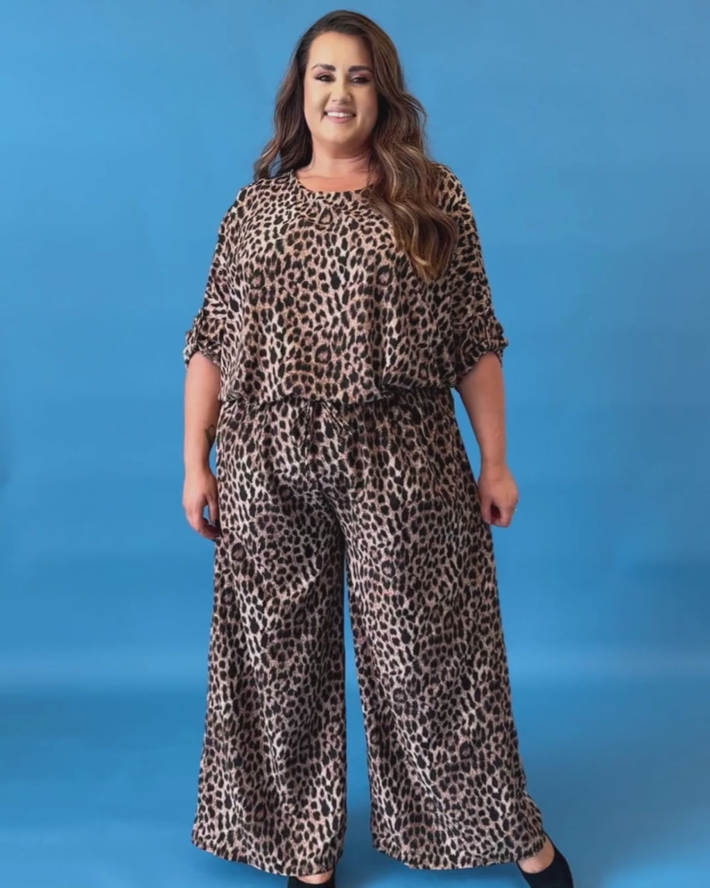 Emery Wide Trousers in Leopard Print