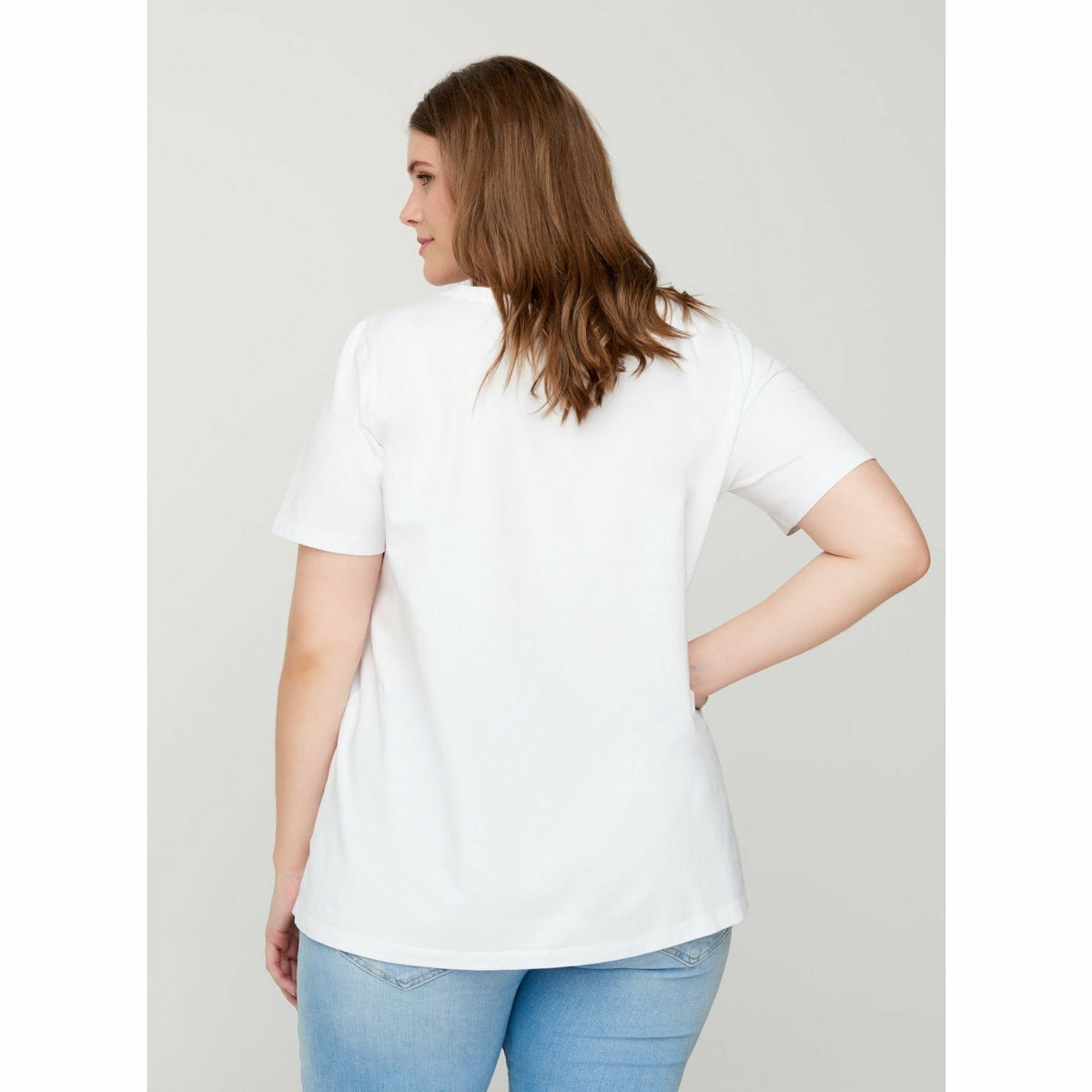 Zizzi Cotton V-Neck Tee Shirt - White - Wardrobe Plus