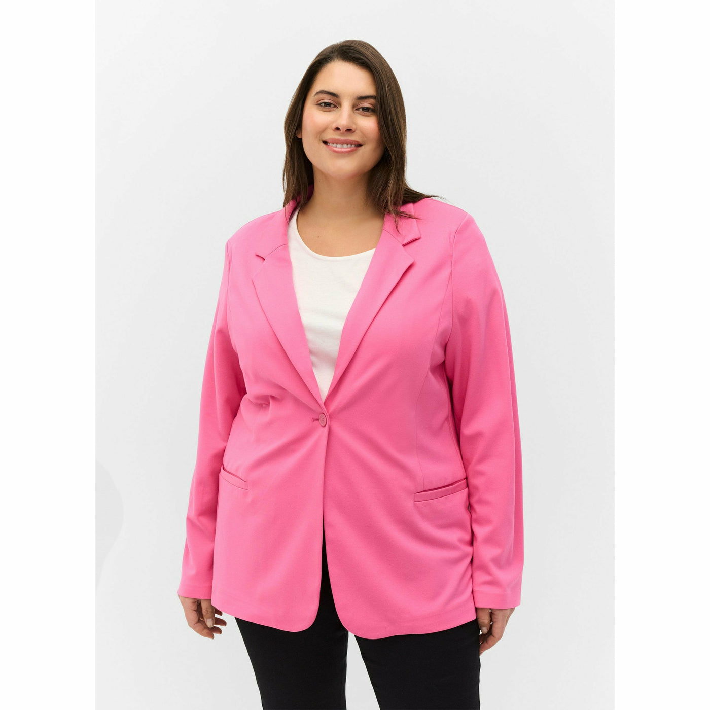 Zizzi Maddie Blazer in Pink - Wardrobe Plus