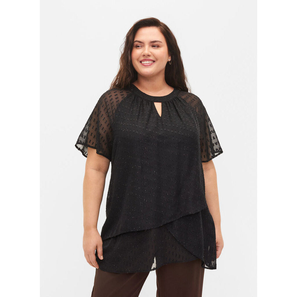 Zizzi Chiffon Blouse in Navy, Plus Size Clothing