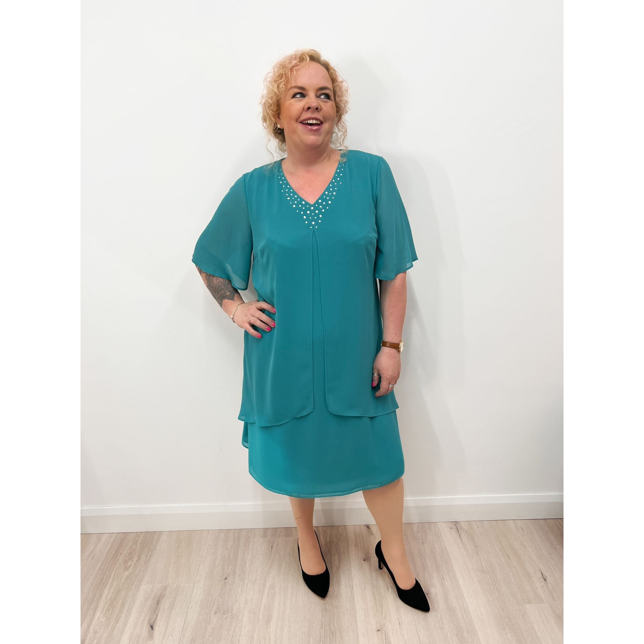 Godske Teal Chiffon Dress | Plus Size Dresses | Wardobeplus.ie