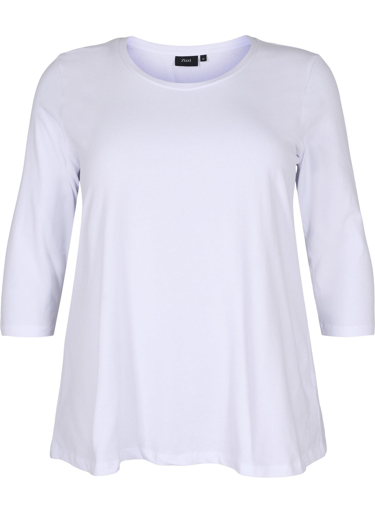 Zizzi Basic 3/4 Sleeve Tee in White - Wardrobe Plus